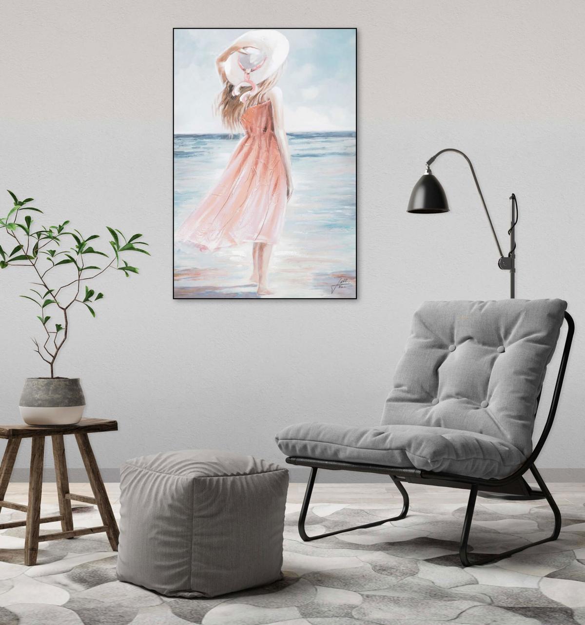 ACRYLBILD HANDGEMALT 60/90 cm - Blau/Pink, Holz/Textil (60/90cm) - KUNSTLOFT