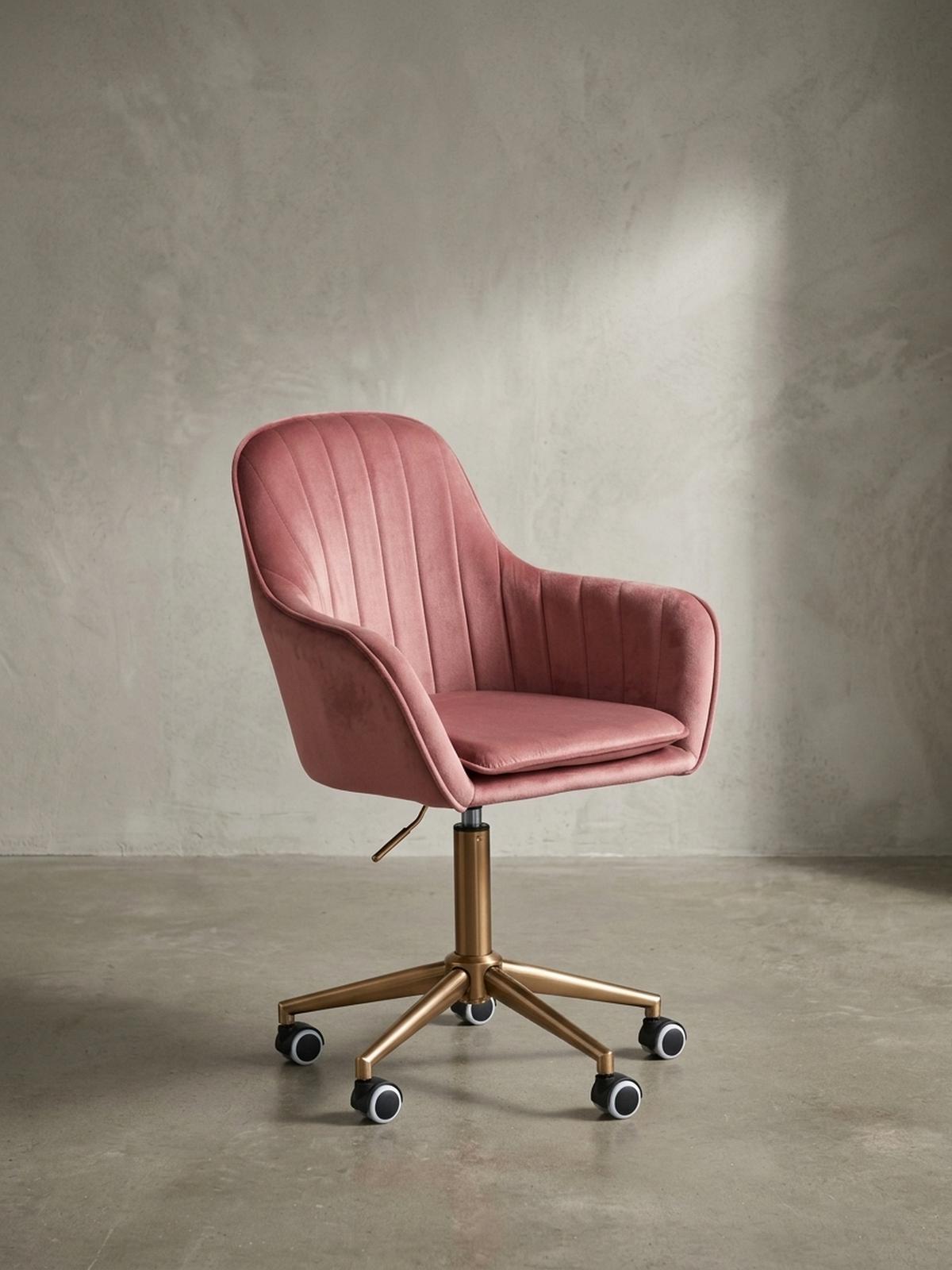 SCHALENSTUHL Samt mit Metallfußkreuz und 360° Drehfunktion SANDRA, Rosa 54x52x105 cm - Pink/Goldfarben, Textil/Metall (54/105/52cm) - KADIMA DESIGN