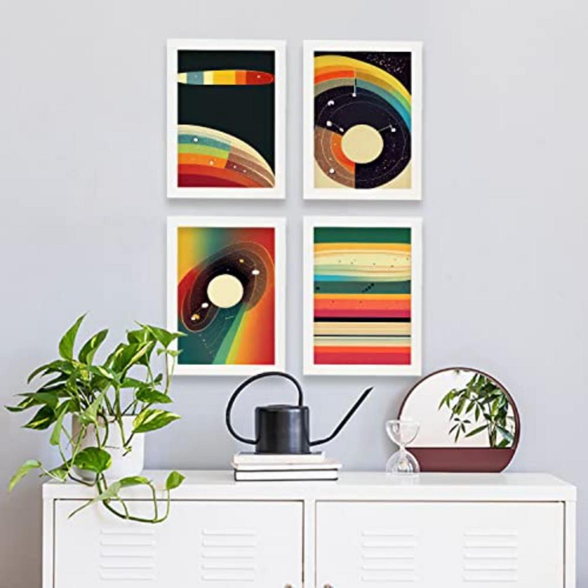 POSTER Set mit 4 Abstrakt Spiral Moderne Galaxien A3 Weißer Rahmen - Weiß, Papier (29.7/3cm) - Nacnic