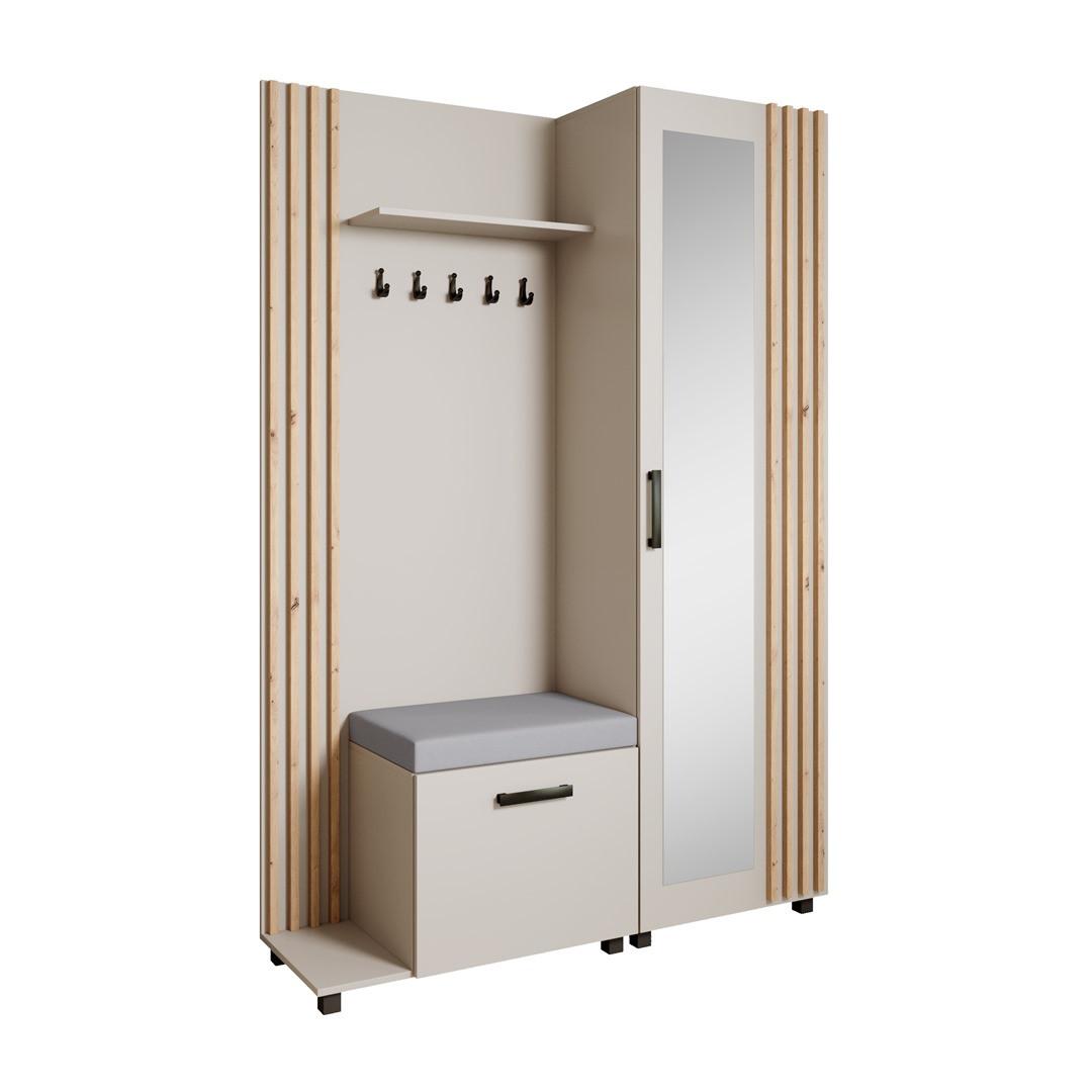 GARDEROBENSCHRANK Livia mit Aufhängern und Spiegel, Kaschmir, links - Kaschmir/Eiche Artisan, Holzwerkstoff (137/207/42cm) - Beautysofa