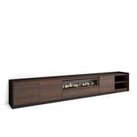 LOWBOARD, Dunkler Eiche und Schwarz, Elektrokamin, 310/37/50cm - Hellbraun, Holzwerkstoff (310/50/37cm) - Skraut Home
