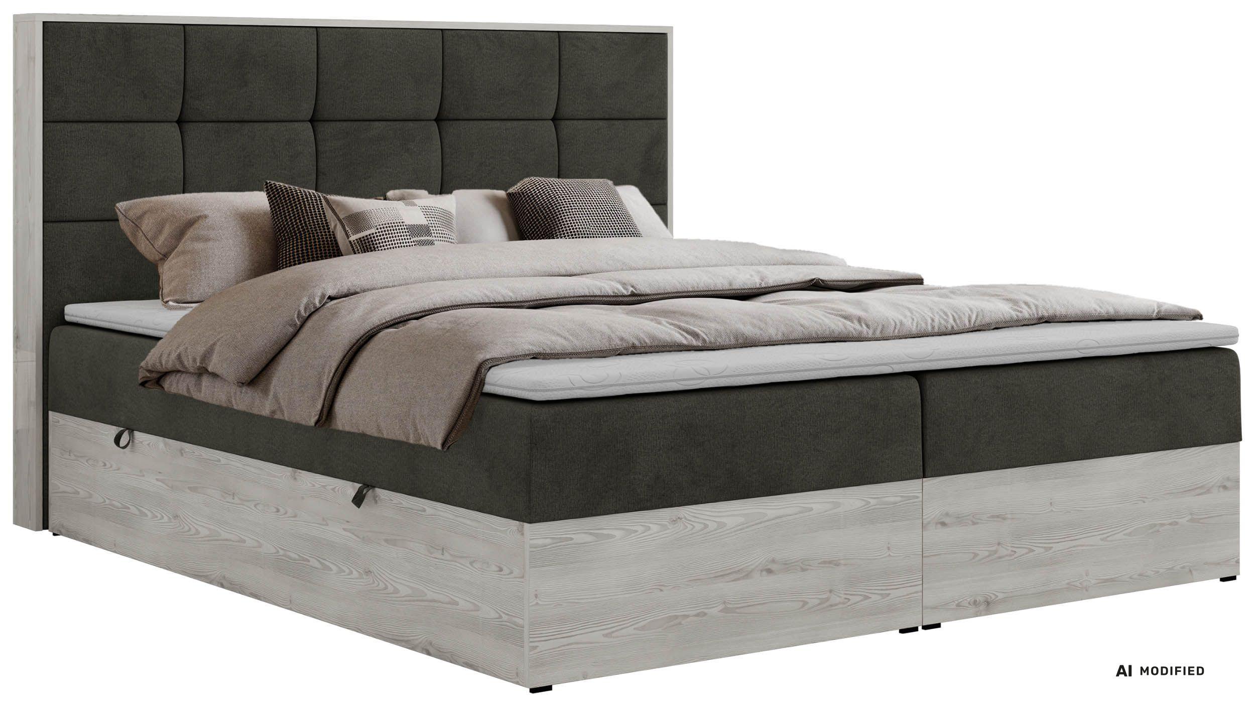 BOXBETT ALNOR 200/200 Dunkelgrau Velvet - Topper T25 - H3 - Anthrazit/Schwarz, Kunststoff/Textil (200/200cm) - MKS