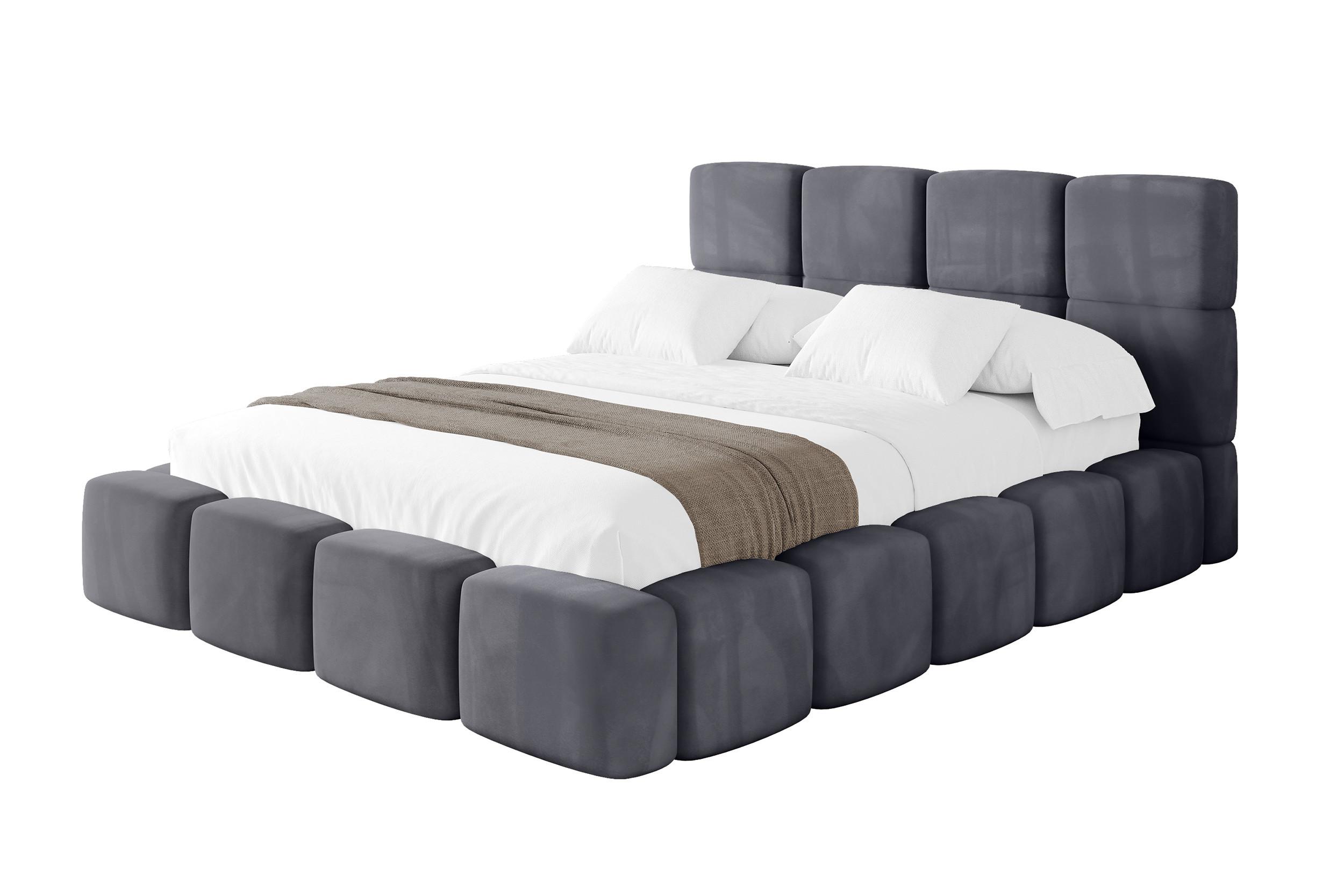 POLSTERBETT mit Bettkasten und Lattenrost, Bett mit Kopfteil, Boxbett ohne Matratze, Doppelbett mit Stauraum - NATA 180x200 Dunkelgrau - Dunkelgrau, Holzwerkstoff/Textil (180/200cm) - ALTDECOR