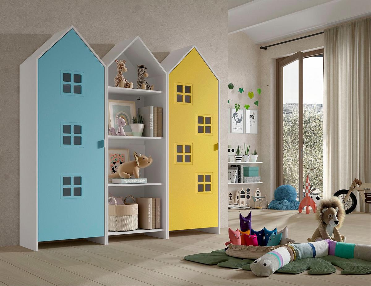 REGALSCHRANK Set Kania 173x37x171 MDF+Holzwerkstoff Weiß /Bunt - Blau/Gelb, Holzwerkstoff (173/171/37cm) - 58aufmkessel