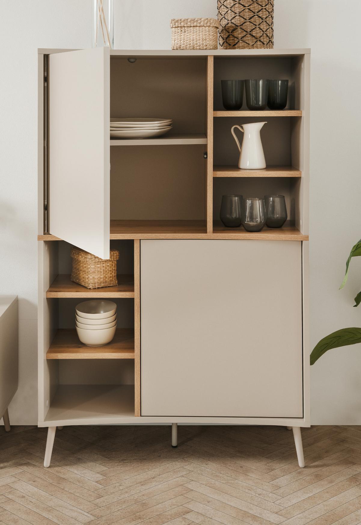 HIGHBOARD Kaschmir, Eiche Artisan 90 x 140 cm, Kommode mit Push-to-Open - Kaschmir/Eiche Artisan, Holzwerkstoff (90/140/37.5cm) - Furn.Design