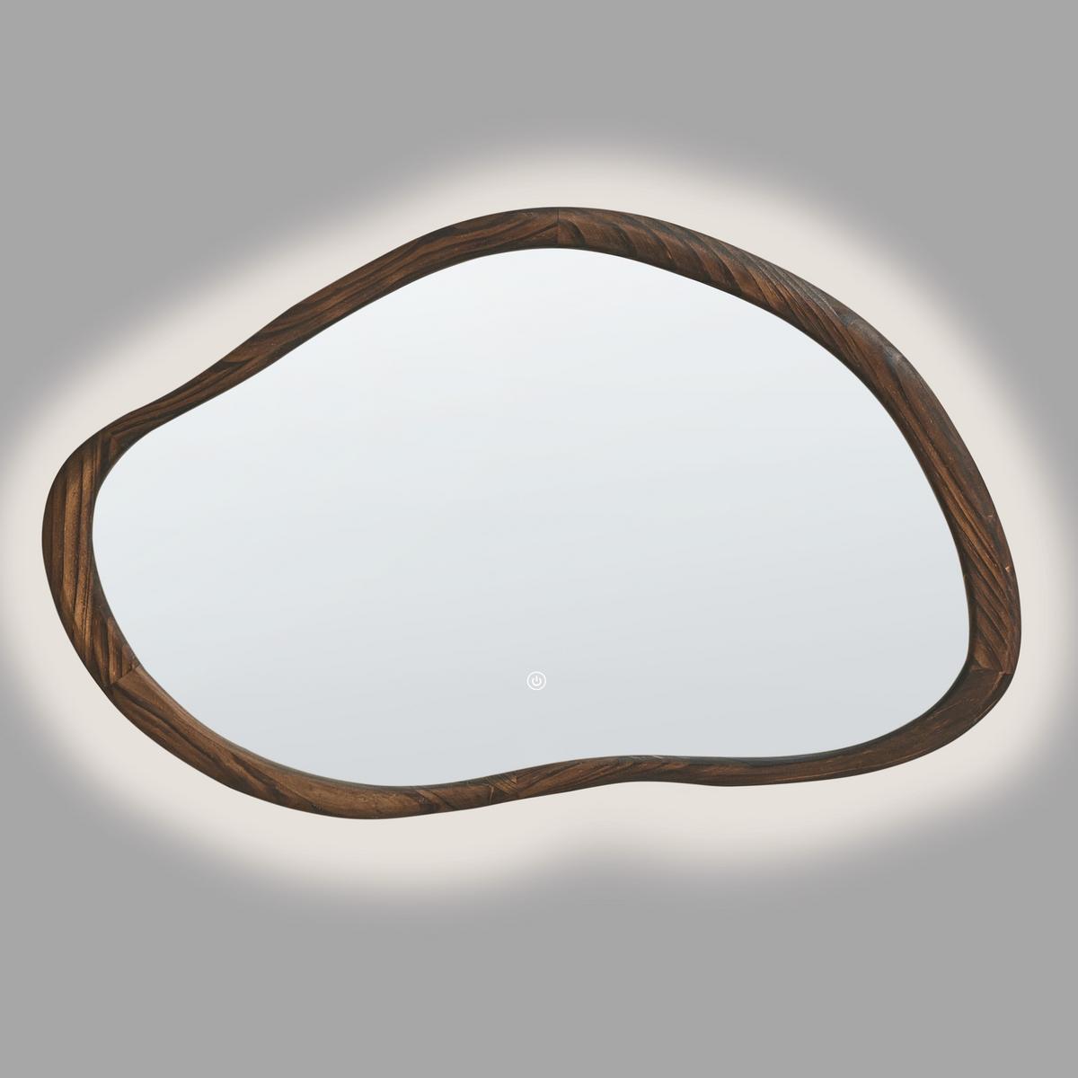 LED-BADEZIMMER-SPIEGEL 93/60 cm Dunkelbraun Mancey - Silberfarben/Braun, Glas (93/60/3cm) - Beliani