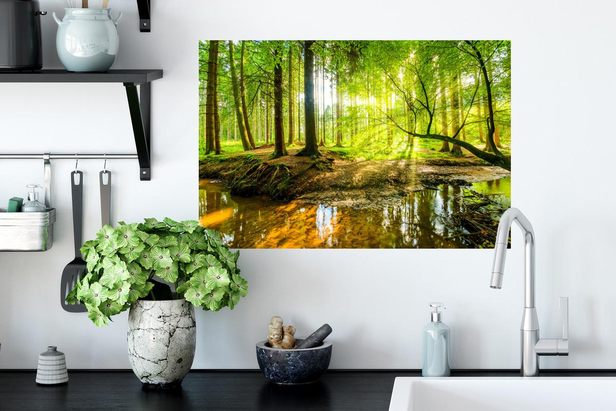 WANDTATTOO Wald - Landschaft - Wasser - Bäume - Sonne - Grün - Natur Deko Wohnzimmer 60x40 cm - Grün, Kunststoff (60/40/0.1cm) - MuchoWow
