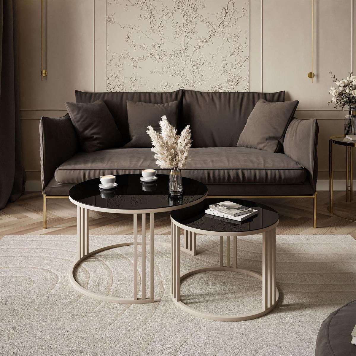 COUCHTISCH LORI 2in1 KASCHMIR mit Glasplatte Kaschmir / Glas Schwarz - Kaschmir/Schwarz, Holzwerkstoff (70/70/48cm) - Lookway