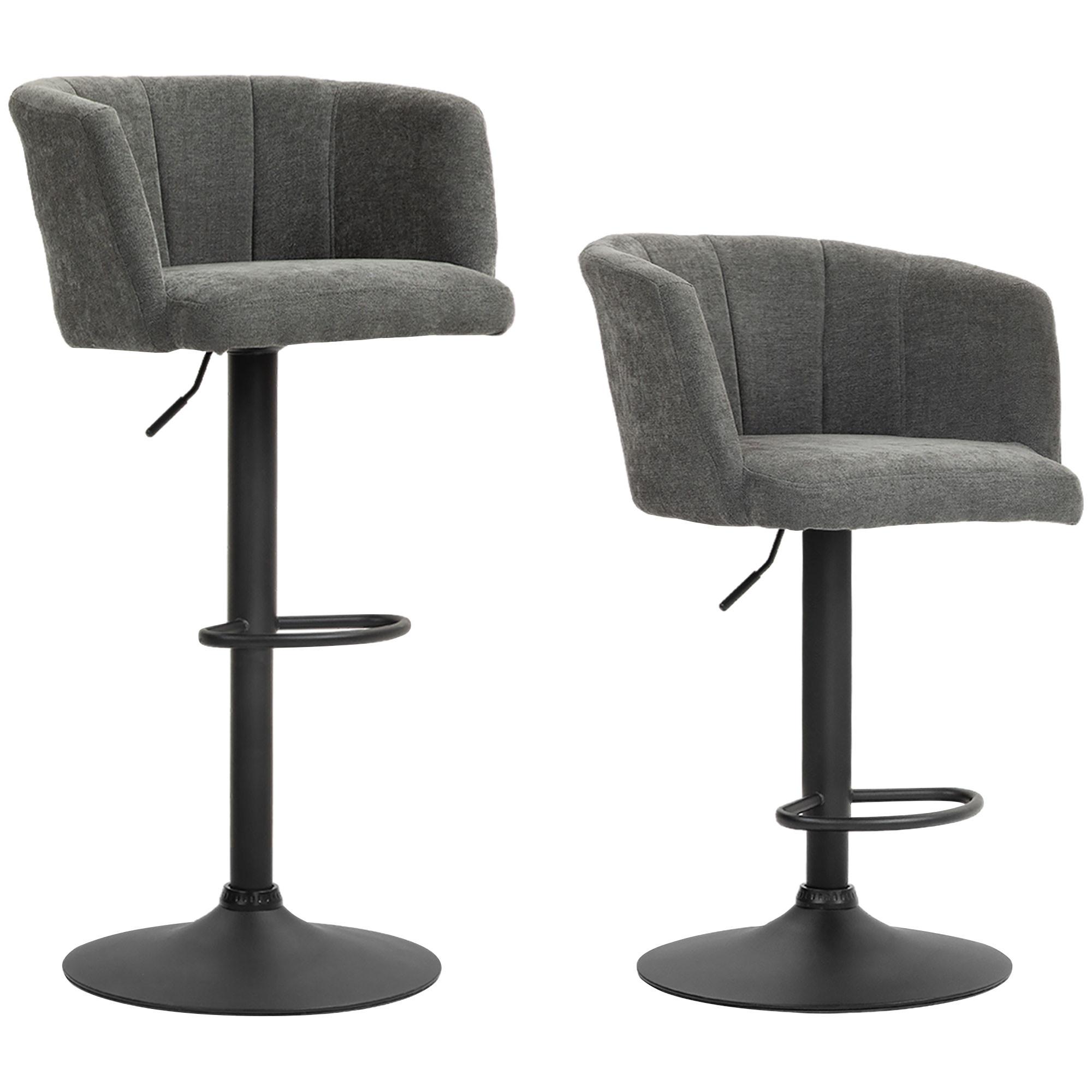 2ER-SET Barhocker, Bistrohocker mit Fußstütze, Drehbar Barstuhl Höhenverstellbar - Dunkelgrau/Schwarz, Kunststoff/Textil (53/110/59cm) - HOMCOM