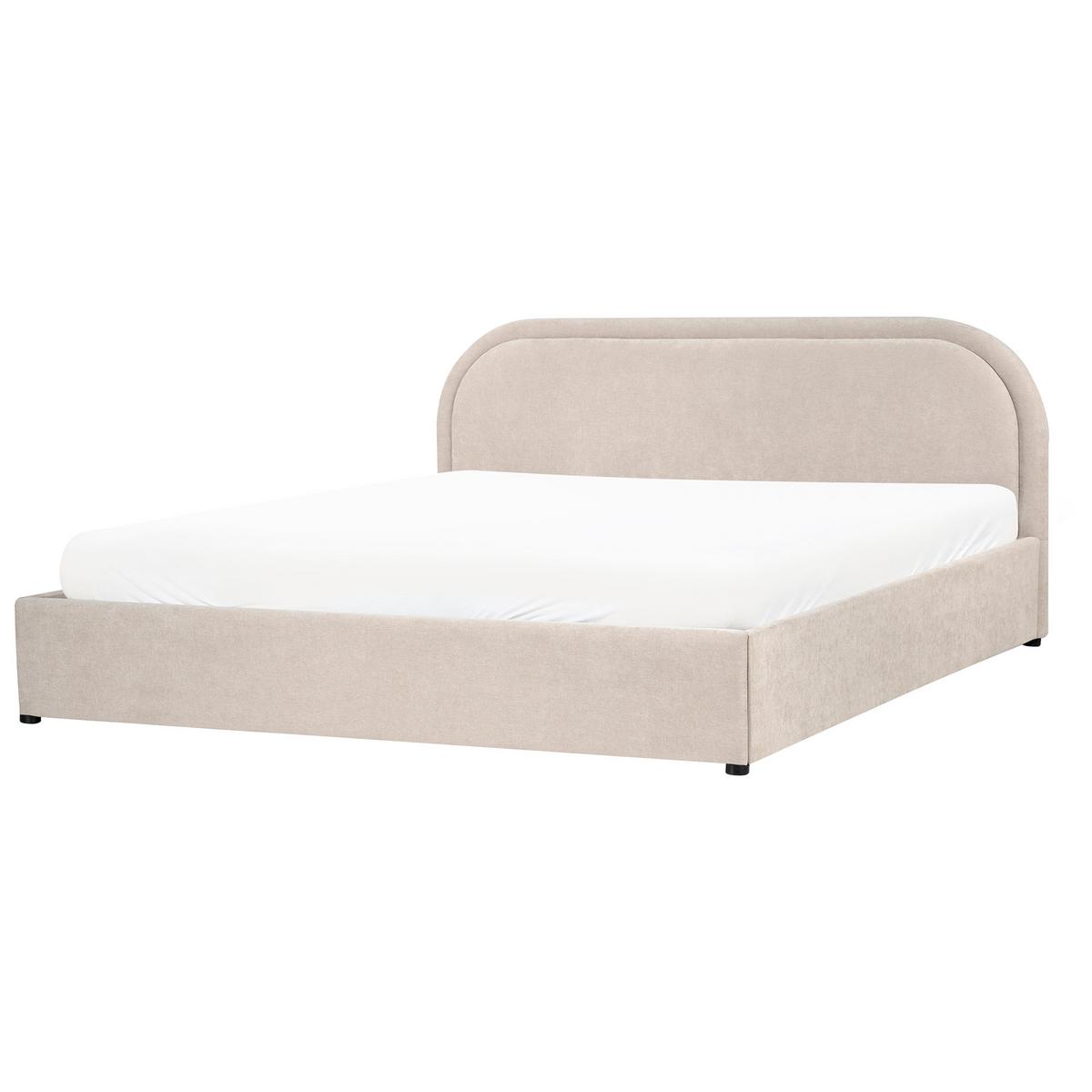 BETT mit Stauraum 180/200 cm Chenillegewebe Hellbeige Quillien - Beige, Textil (180/200cm) - Beliani