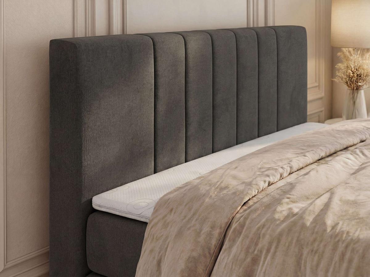 BOXSPRINGBETT INERO DUO KING 140/200 - Dunkelgrau Velvet - Topper Visco - H3 - Dunkelgrau/Schwarz, Kunststoff/Textil (140/200cm) - MKS