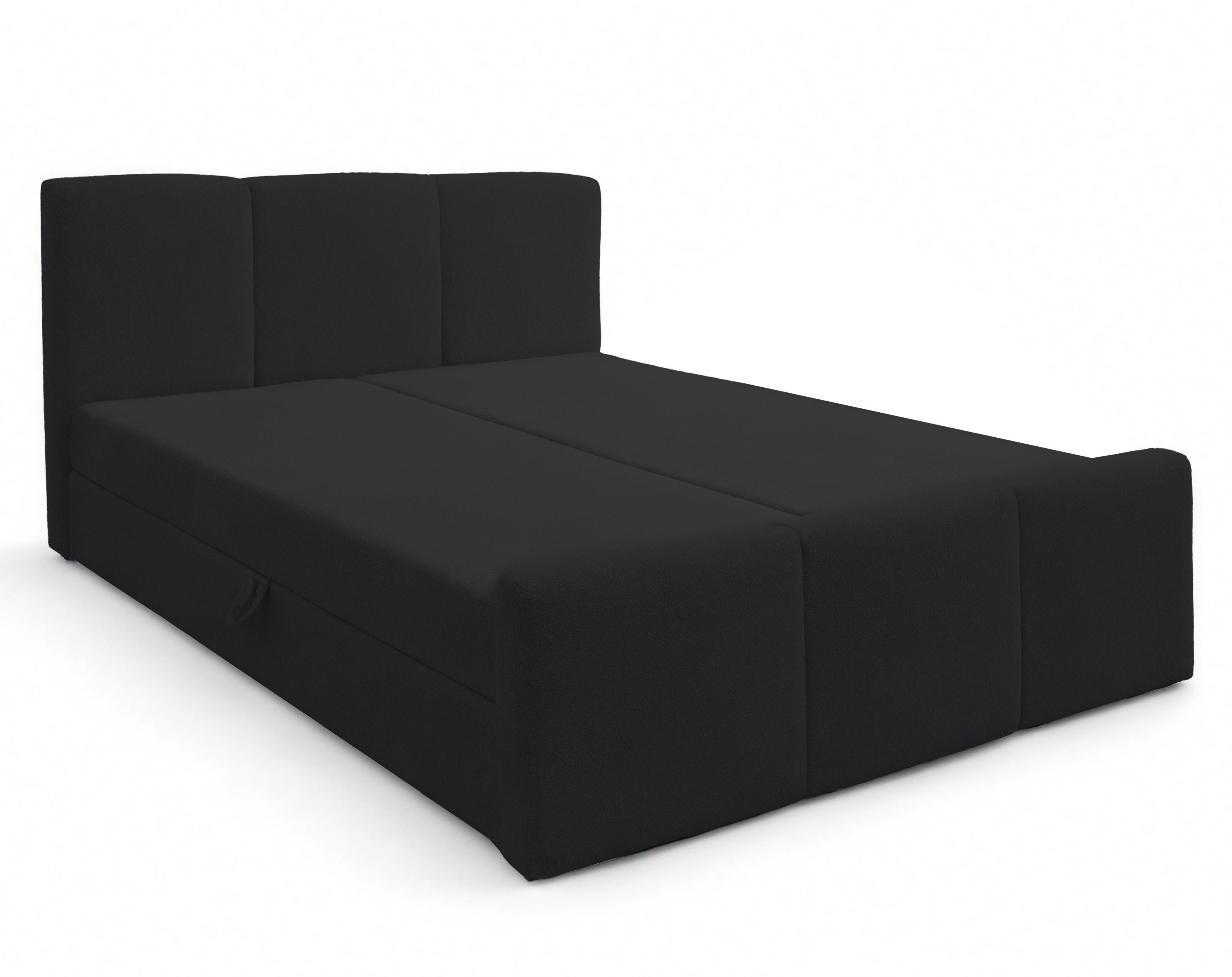 BOXBETT ANKARRA 140x200 cm mit Bettkasten und Matratze - Schwarz + TOPPER - Schwarz, Holz/Holzwerkstoff (140/200cm) - AX Living