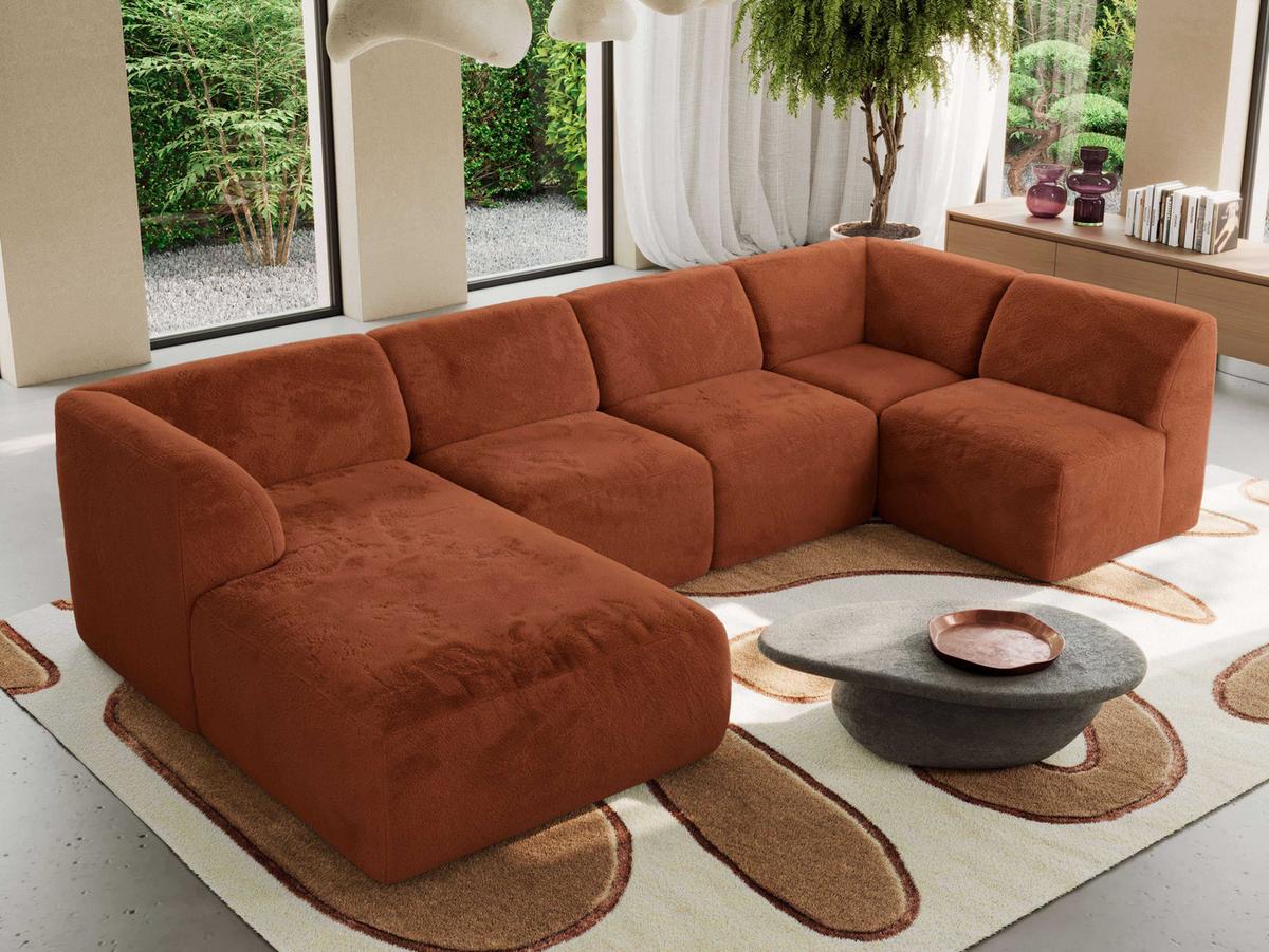 WOHNLANDSCHAFT MODARO U 6M - Orange Plüsch - Links - Schwarz/Orange, Textil (180/78/345cm) - MKS