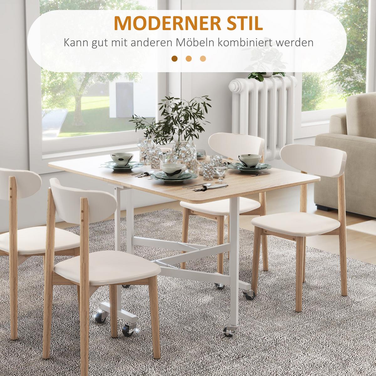 ESSTISCH, Küchentisch mit Rollen, Klapptisch für 4-6 Personen, für Küche, Eiche - Eichefarben/Schwarz, Holzwerkstoff/Metall (120/80/73cm) - HOMCOM