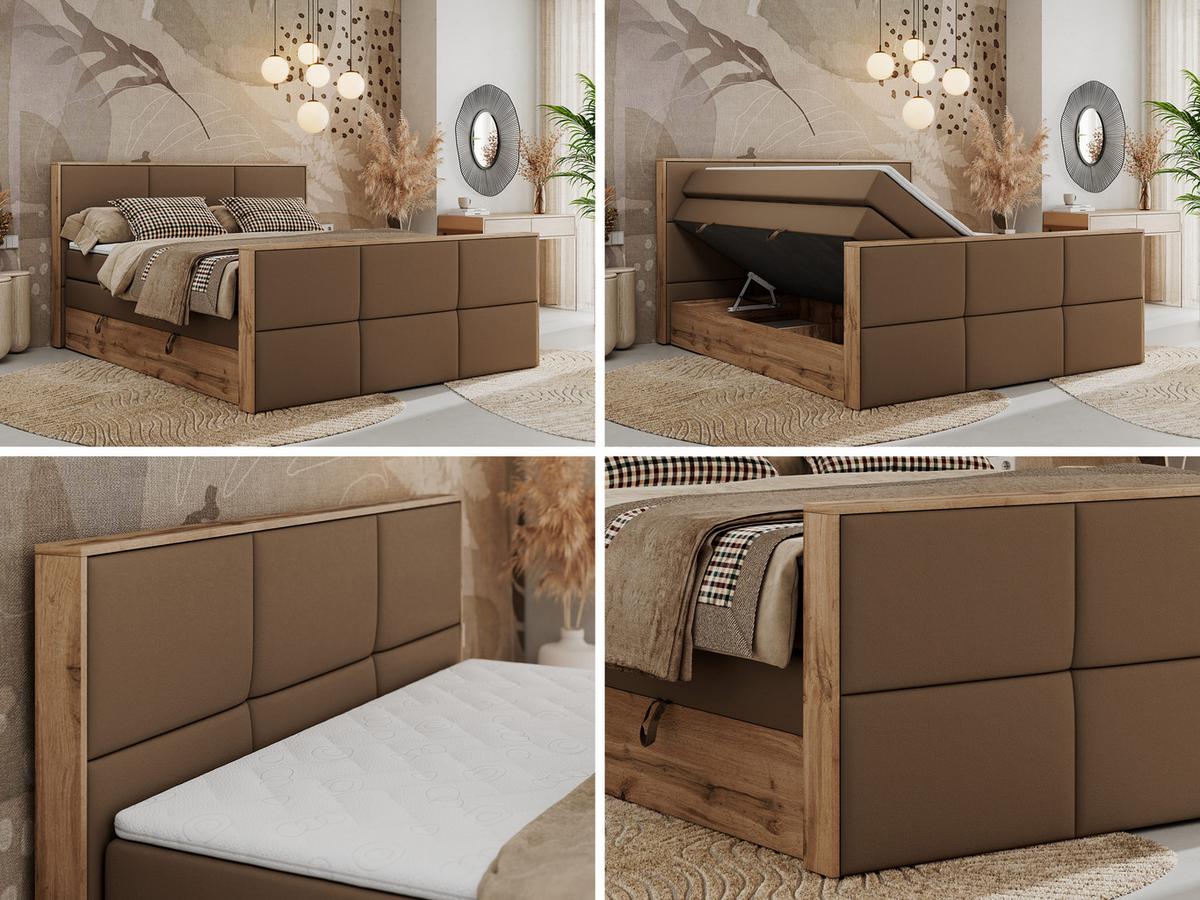 BOXSPRINGBETT ALBERO 2 KING DUO 160/200 Braun Kunstleder - H4 - Braun, Holz/Textil (160/200cm) - MKS