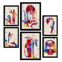 POSTER Set Mit 6 Star Wars Aquarell Illustrationen Klassischer Science Fiction Geschichten Und Filme Innenarchitektur A3 & A4 Schwarzer Rahmen - Schwarz, Papier (29/3cm) - Nacnic