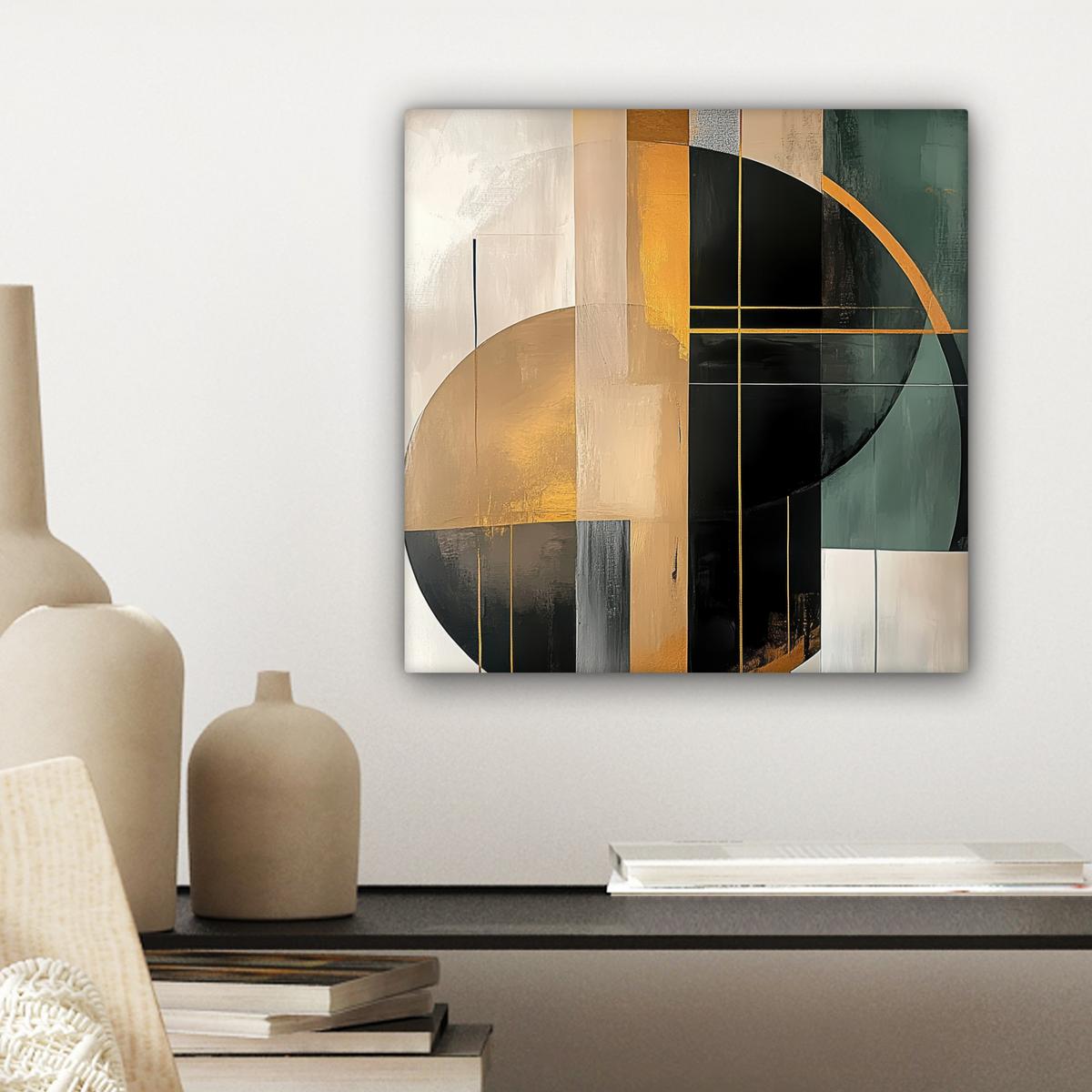 LEINWANDBILD Abstrakt - Gold - Bronze - Grün - Formen - Modern Deko Wohnzimmer 20x20 cm - Multicolor, Textil (20/20cm) - MuchoWow