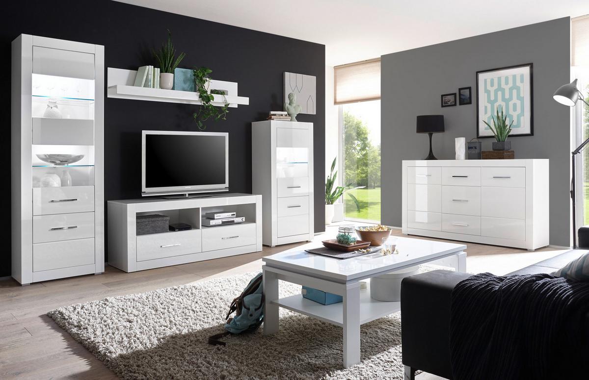 HIGHBOARD weiß Hochglanz 100 x 142 cm, Midi Schrank mit 6 Fächern - Chromfarben/Weiß Hochglanz, Holzwerkstoff/Kunststoff (100/142/35cm) - Furn.Design