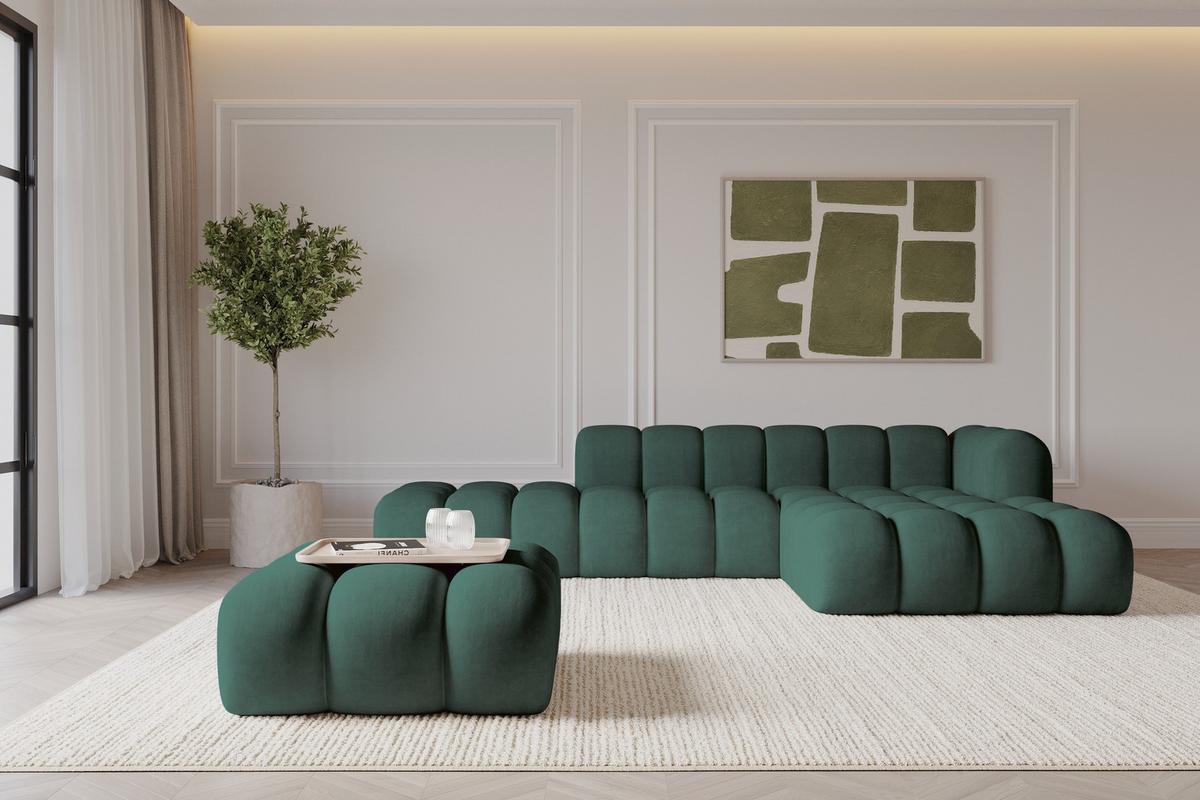 POUF OLEA-PUF 91x87x44 cm Grün Velours Modular Sitzhocker - Dunkelgrün/Schwarz, Holzwerkstoff/Kunststoff (91/44/87cm) - ALTDECOR