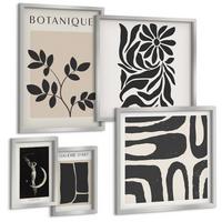 BILDER SET 5er Set - 50x50 cm & 20x30 cm & 40x60 cm Silberner Rahmen - Abstrakte Pflanzenmuster - Silberfarben, Kunststoff (40/60cm) - TULUP