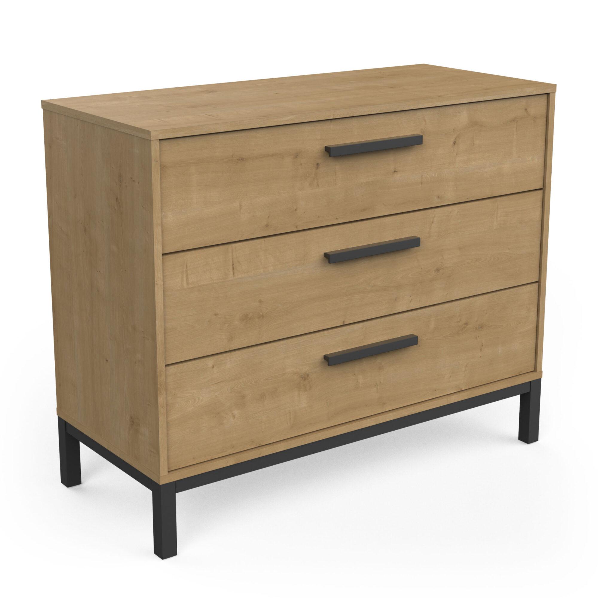KOMMODE mit 3 Schubladen, in einem Dekor aus Eiche und mattem Schwarz Craft - L90,7 cm - Beige/Schwarz, Holzwerkstoff (39.6/74.6/98.5cm) - Demeyere