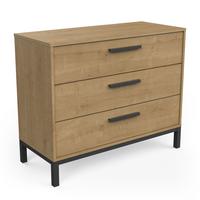 KOMMODE mit 3 Schubladen, in einem Dekor aus Eiche und mattem Schwarz Craft - L90,7 cm - Beige/Schwarz, Holzwerkstoff (39.6/74.6/98.5cm) - Demeyere