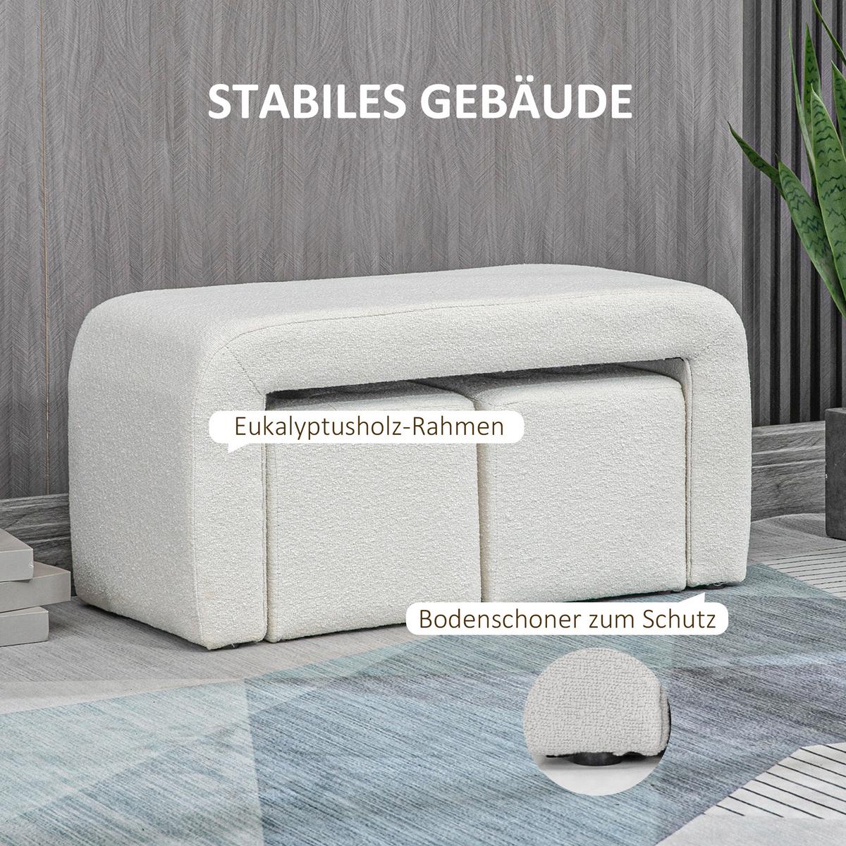 FUSSHOCKER 3 tlg., Sitzhocker, Weiß - Weiß, Kunststoff (42.5/45/89cm) - HOMCOM