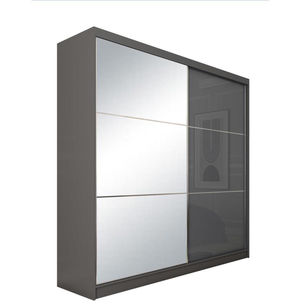 SCHWEBETÜRENSCHRANK Viva II 200/216/61 graphit mit Spiegel und Schubladen - Graphitfarben, Holzwerkstoff (200/216/61cm) - Beautysofa