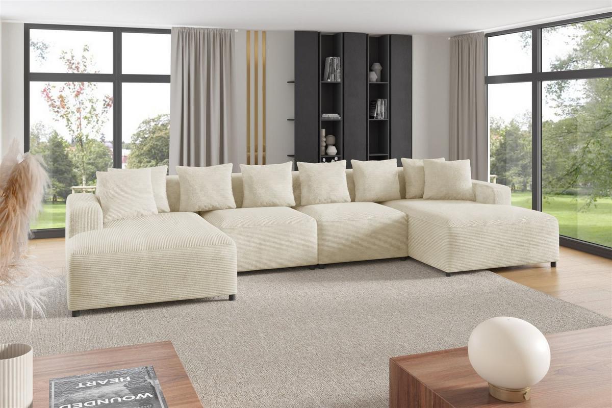 WOHNLANDSCHAFT Megan In Poso - Creme, Holzwerkstoff/Textil (426/75/75cm) - Fun Möbel