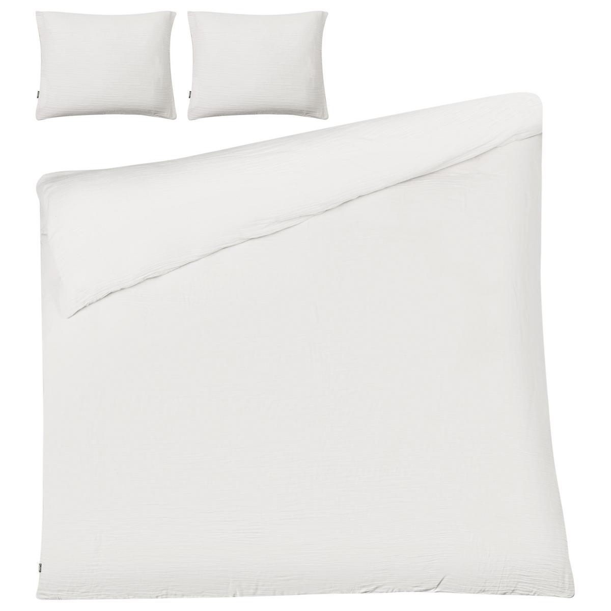 BETTWÄSCHE-SET 220/240 cm Baumwollmusselin Cremeweiß Sumner - Creme, Textil (220/240cm) - Beliani