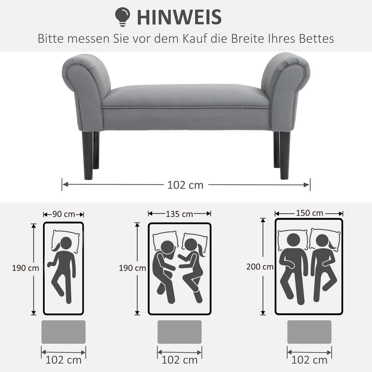 SITZBANK für Schlafzimmer Flurbank Polsterbank MDF Schaumstoff Grauweiß - Dunkelgrau, Kunststoff (36/51/102cm) - HOMCOM