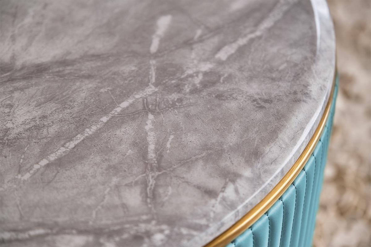 COUCHTISCH MARIA Hellblau Marmor, Kunstleder - Schwarz/Hellblau, Stein/Metall (70/130/45cm) - KAWOLA