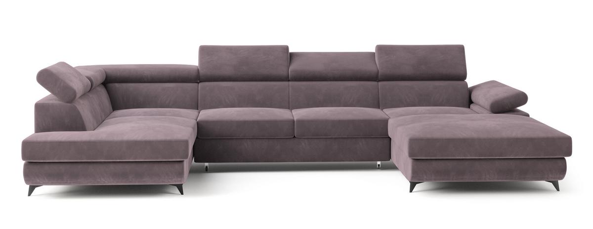 WOHNLANDSCHAFT RUBANO L-S Lila Velours-Stoff mit Schlaffunktion - Lila, Holz (339/89/190cm) - MASSENO