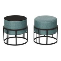 HOCKER-SET 2-TLG. Tas - Schwarz/Grün, Holzwerkstoff/Textil (38/38/38cm) - [en.casa]