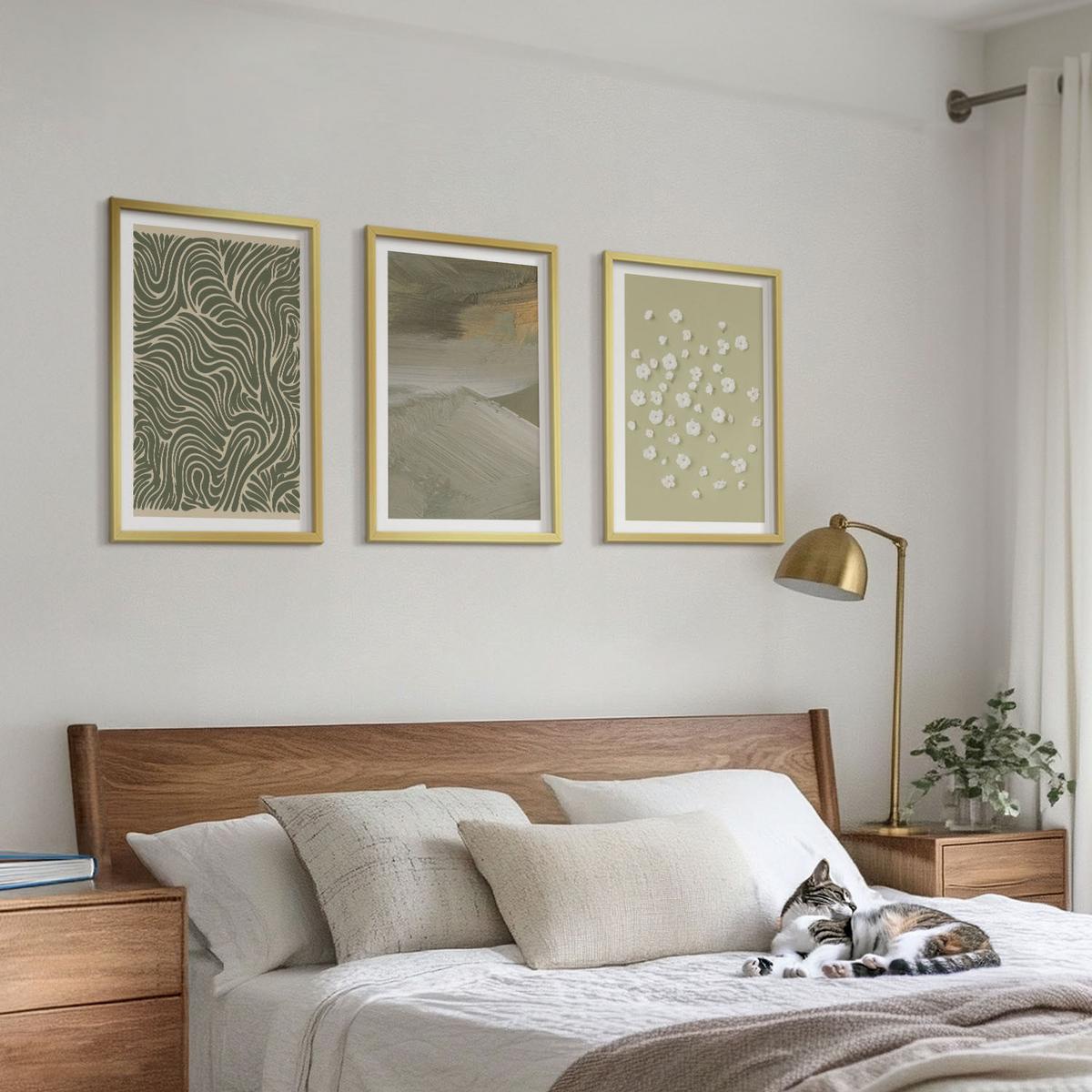 BILDER SET 3er Set - 40x60 cm Goldrahmen - Abstrakte florale Wellenmuster - Goldfarben, Kunststoff (40/60cm) - TULUP