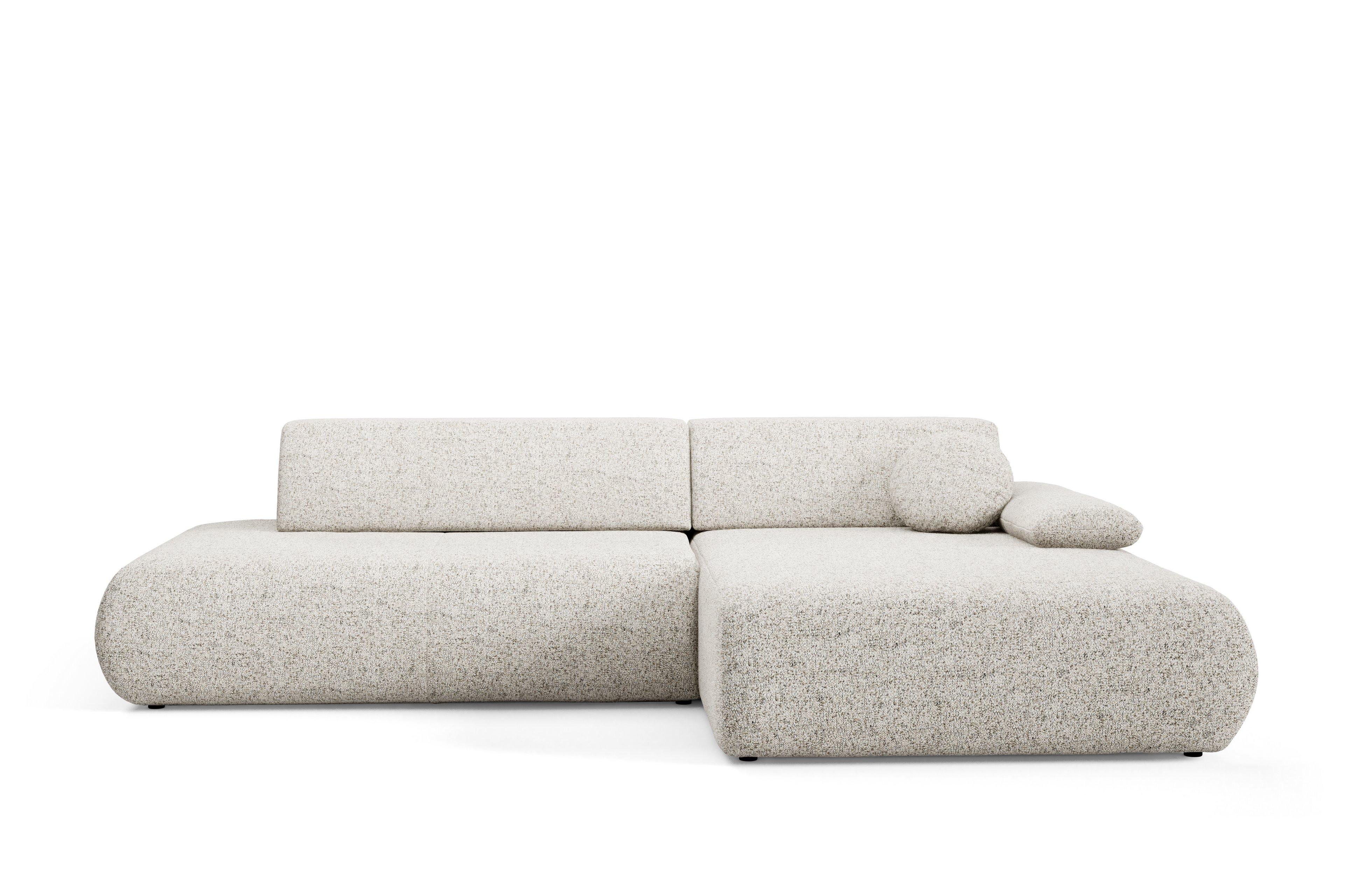 ECKSOFA DELTA R-S Beige Geflochtener Stoff mit Schlaffunktion - Beige, Holz (286/173.5cm) - MASSENO