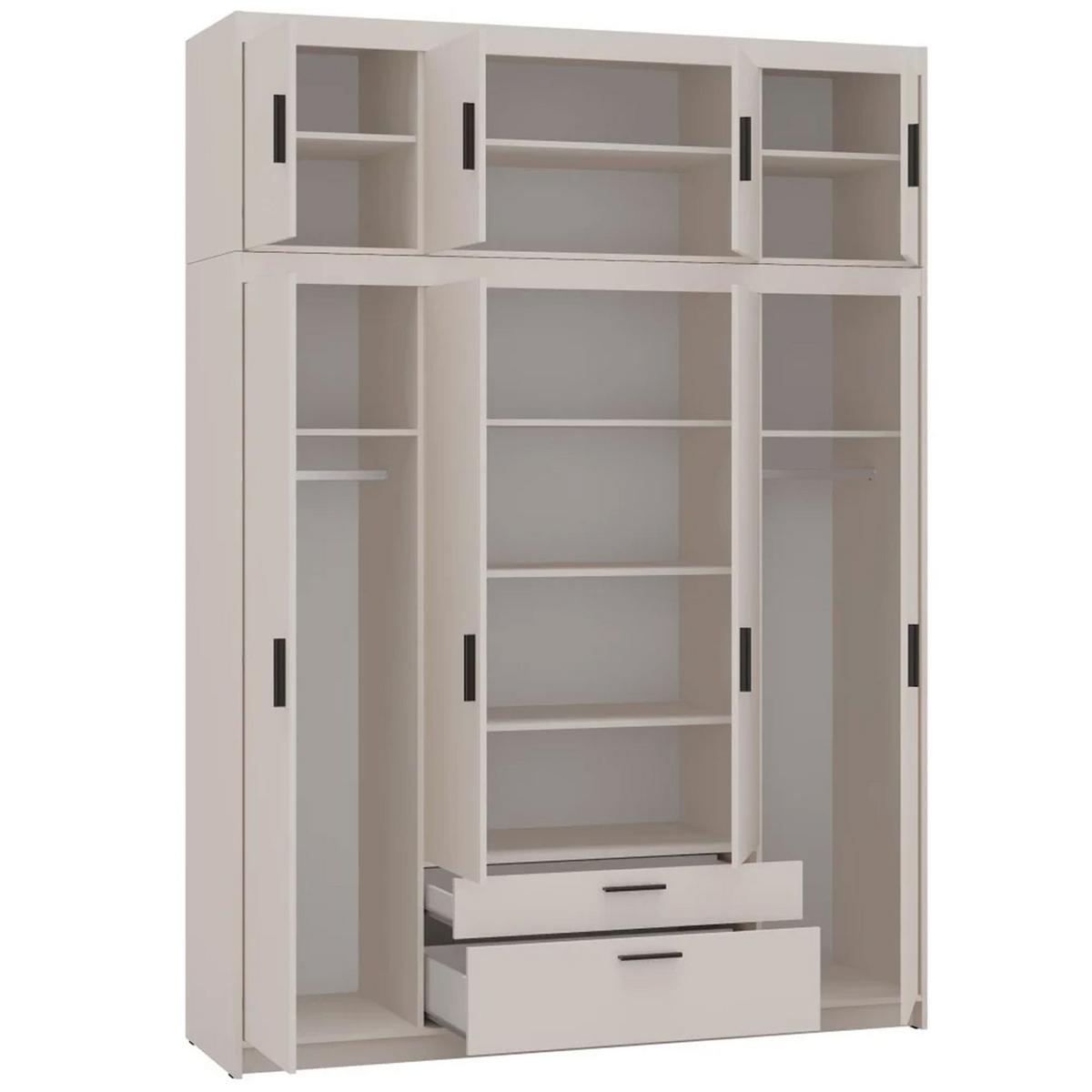 DREHTÜRENSCHRANK Elena mit 4 Türen und 2 Schubladen, mit Aufsatz Sandbeige - Sandfarben, Holzwerkstoff (176/245/53cm) - Beautysofa