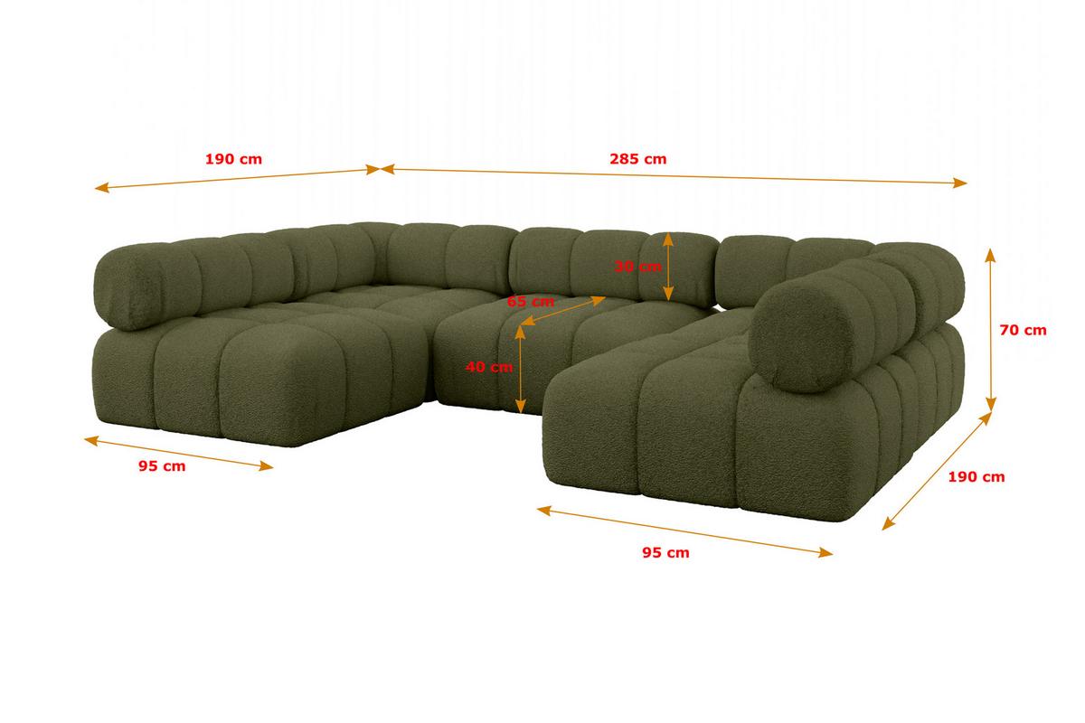 WOHNLANDSCHAFT modulares Sofa Garvo-U1 - 285x190x70 cm Grün Bouclé - Grün, Holzwerkstoff/Textil (285/70/190cm) - ALTDECOR