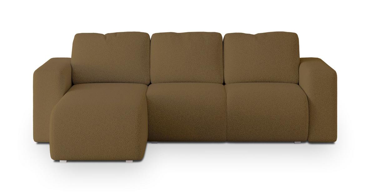 ECKSOFA RINOVA Orange Boucle-Stoff mit Schlaffunktion - Orange, Holz (250/143cm) - MASSENO