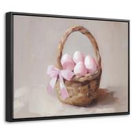 LEINWAND Bilder mit Rahmen - Korb - Eier - Rosa - 40x30 - Beige, Textil (40/30cm) - MuchoWow