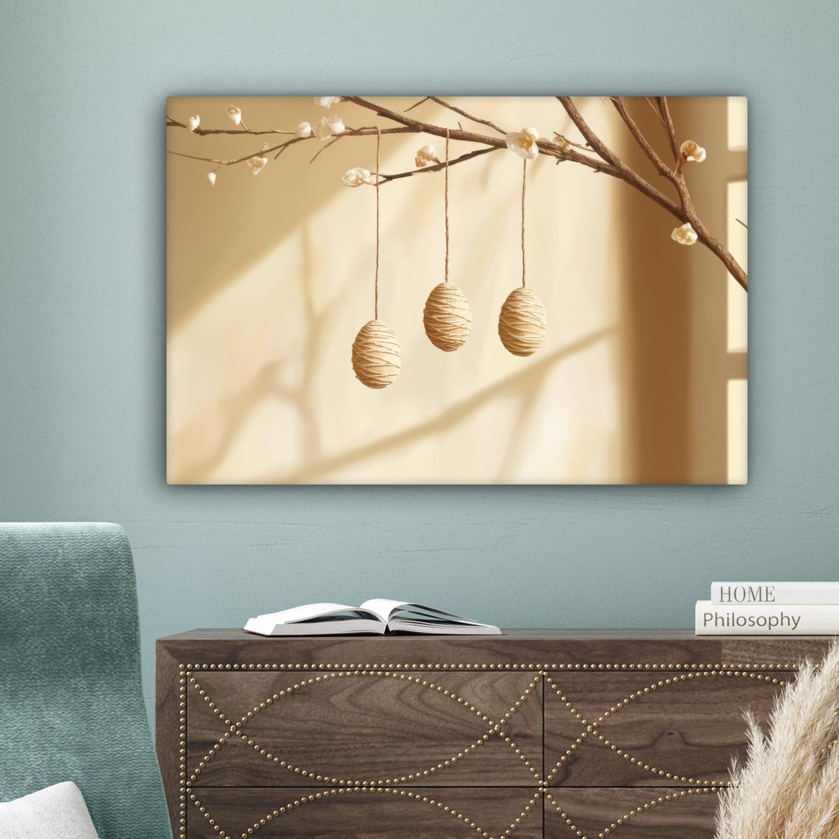 LEINWANDBILD Beige - Osterkuchen - Eier Gemälde 60x40 cm - Beige, Textil (60/40cm) - MuchoWow