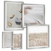 BILDER SET 5er Set - 50x50 cm & 20x30 cm & 40x60 cm Silberner Rahmen - Boho-Naturtexturen - Silberfarben, Kunststoff (40/60cm) - TULUP