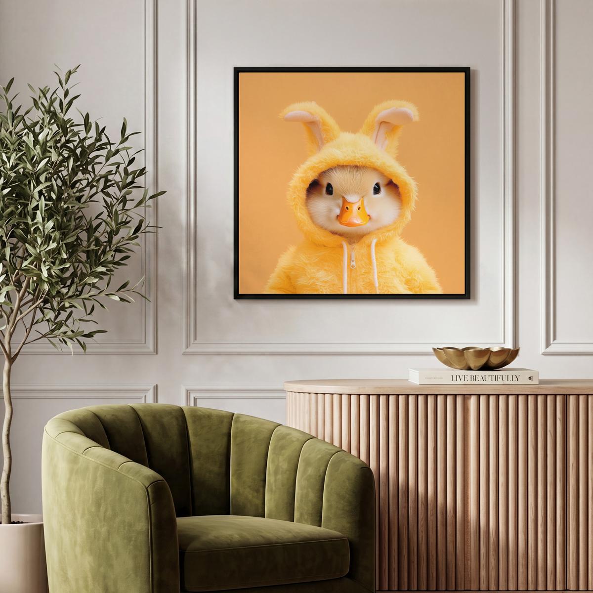 LEINWAND Bilder mit Rahmen - Osterhase - Kostüm - Ente - 50x50 - Gelb, Textil (50/50cm) - MuchoWow