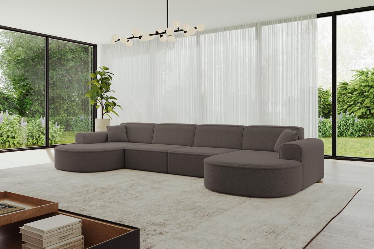 WOHNLANDSCHAFT MARI-U2 - 388x171x79 cm Braun Bouclé - Schwarz/Braun, Holzwerkstoff/Kunststoff (388/79/171cm) - ALTDECOR