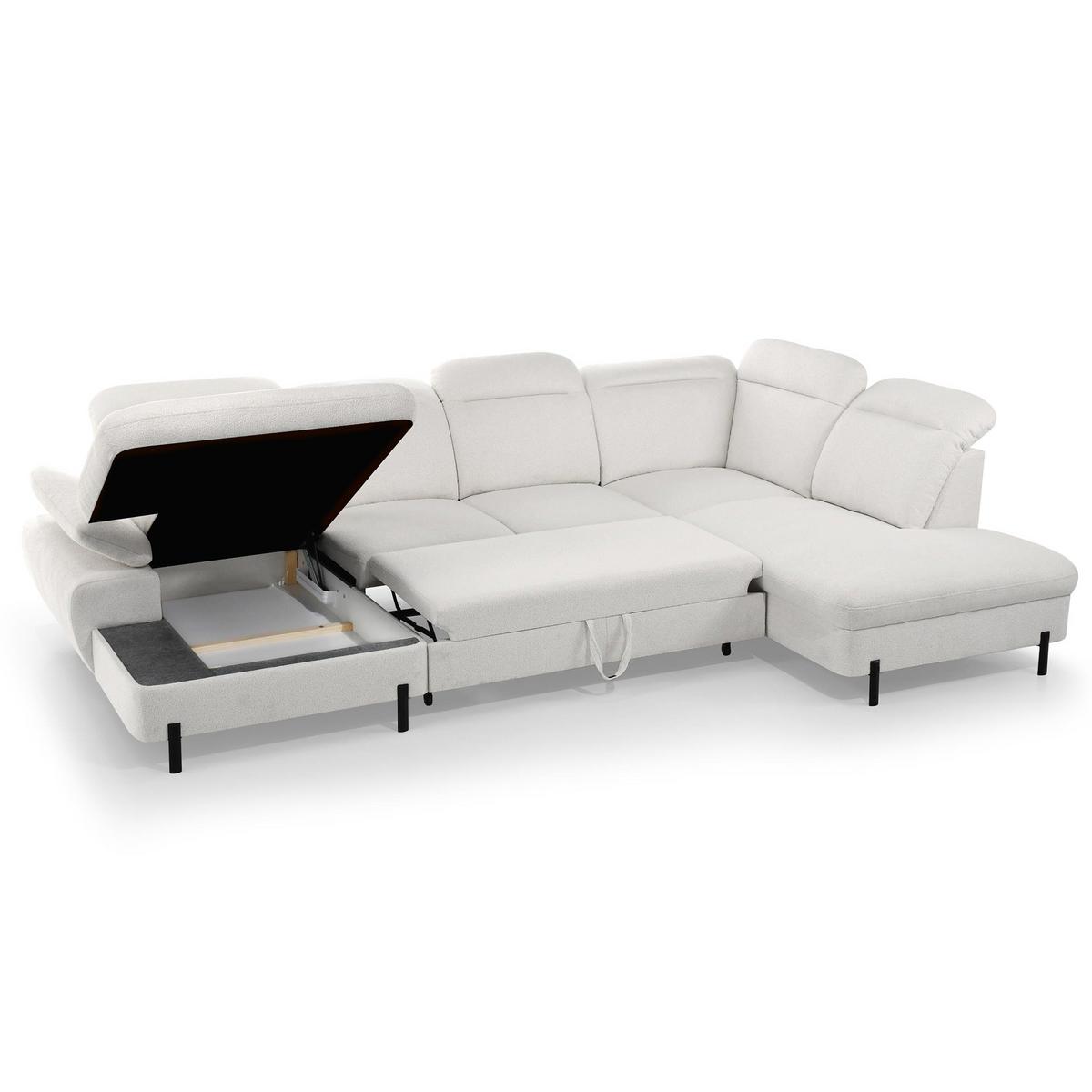 WOHNLANDSCHAFT Sora U mit Schlaffunktion und verstellbarer Sitztiefe, Kopfstützen und Armlehne, 365 cm, Hellbeige, Links - Beige/Schwarz, Textil (365/107/235cm) - Beautysofa