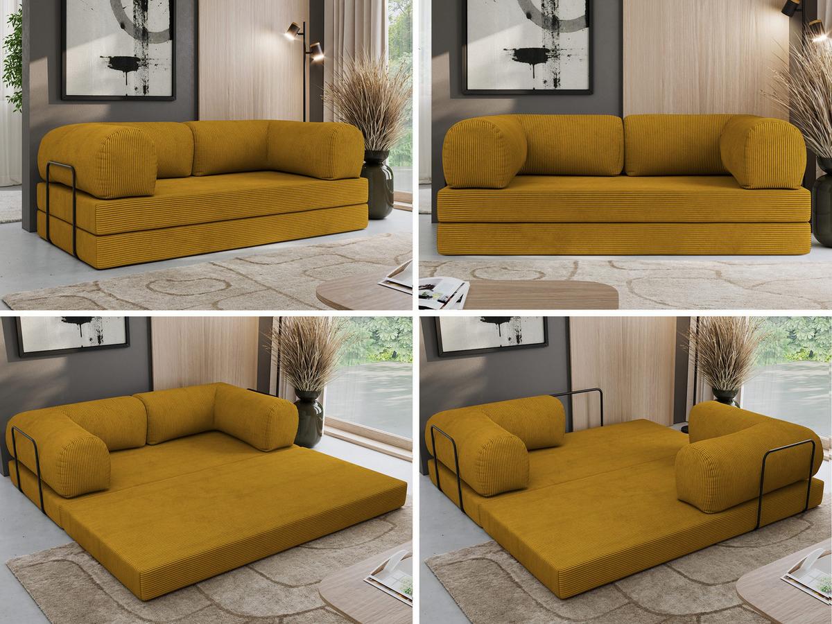3-SITZER SOFA ORSETTO - Orange Cord - Schwarz/Orange, Textil/Metall (200/70/100cm) - MKS