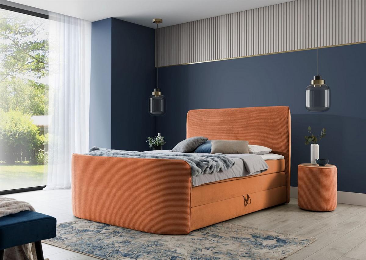 BOXSPRINGBETT Body In Stoff Paros - Rotbraun, Holzwerkstoff/Textil (140/200cm) - Fun Möbel