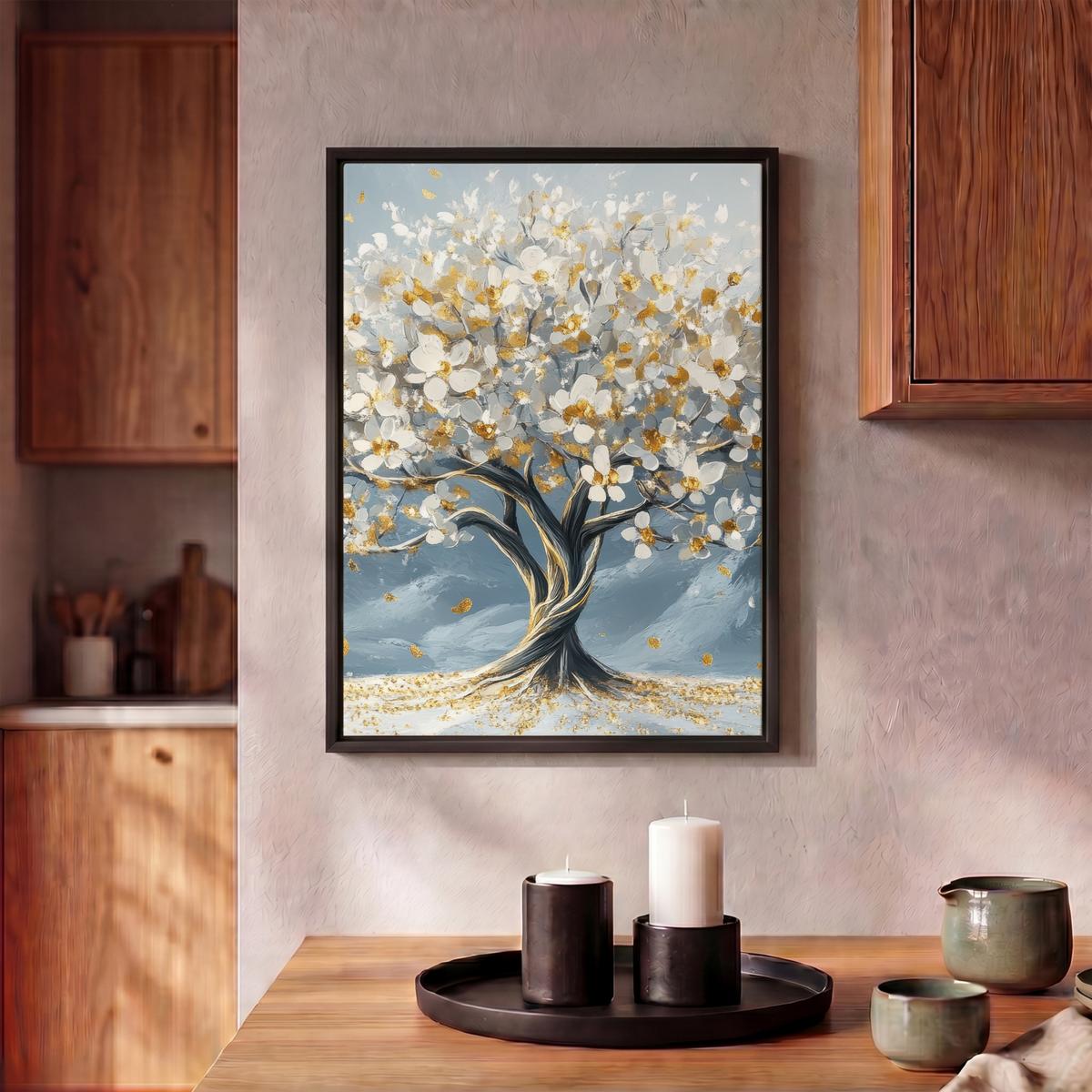 LEINWAND Bilder mit Rahmen - Baum - Winter - Baum des Lebens - Modern - Gold - 30x40 - Goldfarben, Textil (30/40cm) - MuchoWow