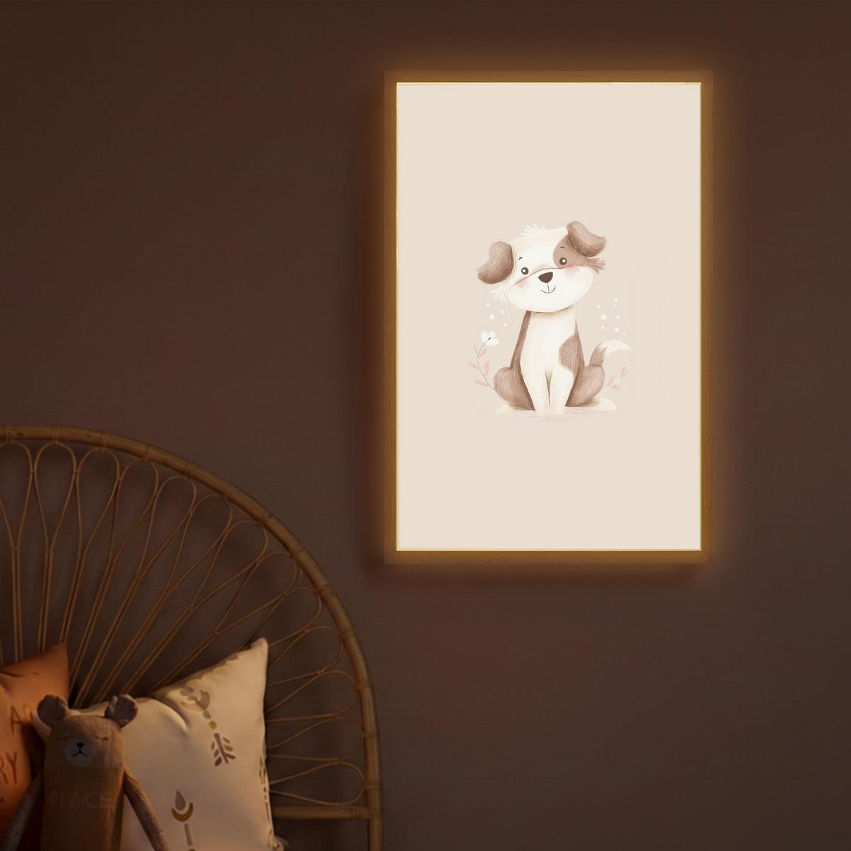 NACHTTISCHLAMPE MIT AKKU Hund - Gefleckt - Braun 40x60 cm - Beige, Holzwerkstoff (8/40/60cm) - OnlyWow
