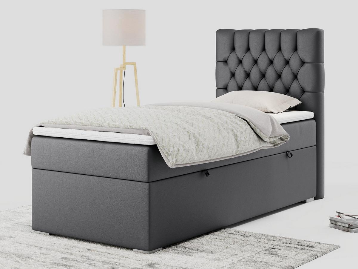 BOXBETT PERA 90/200 Dunkelgrau Kunstleder - H3 - Rechts Seite - Dunkelgrau, Holz/Textil (90/200cm) - MKS